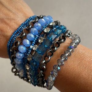 Vegan Leather/ Blue Crystal Bracelet